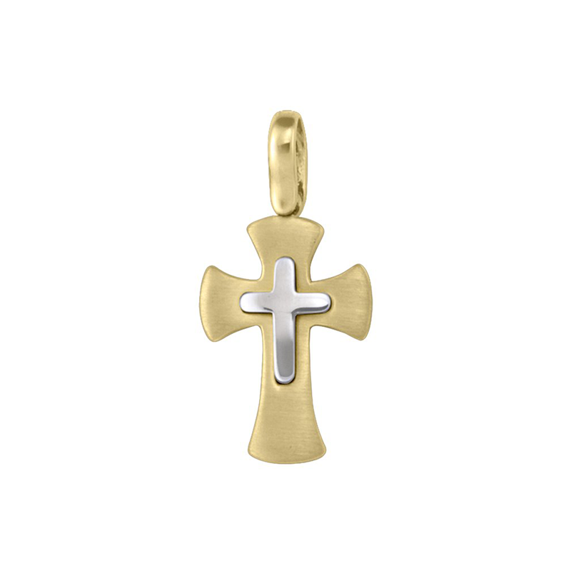 14 Karat Yellow and White Gold Religious Italian Cross
