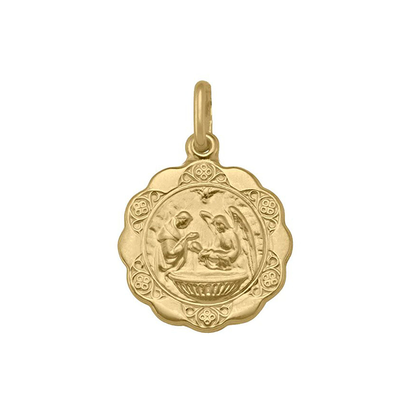 10, 14 Karat Yellow Gold Hollow Baptism Medalion