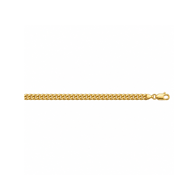 10, 14 Karat Yellow Gold Domed Link 3.5 mm Italian Curb Bracelet