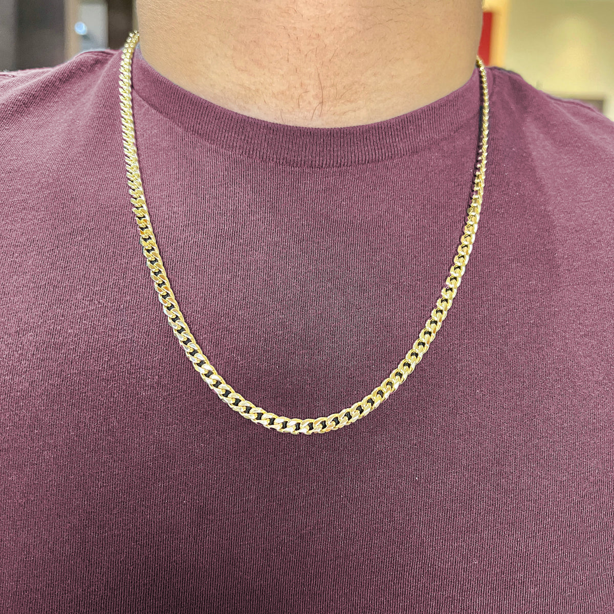 10, 14 Karat Yellow Gold Squared Link Curb 5.0 mm Italian Chain