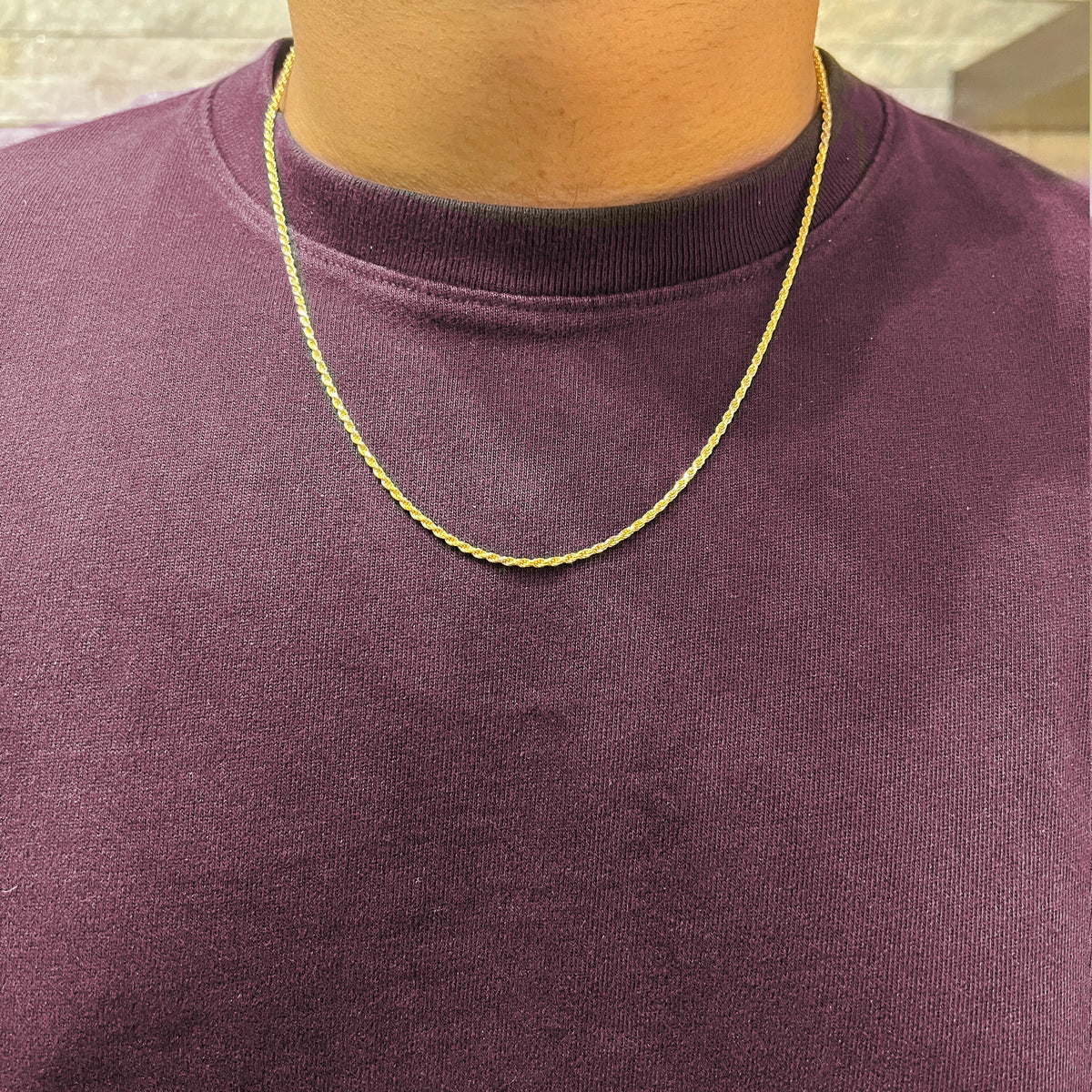 10k, 14k Yellow Gold Solid Diamond Cut Rope 3.5 mm Italian Chain