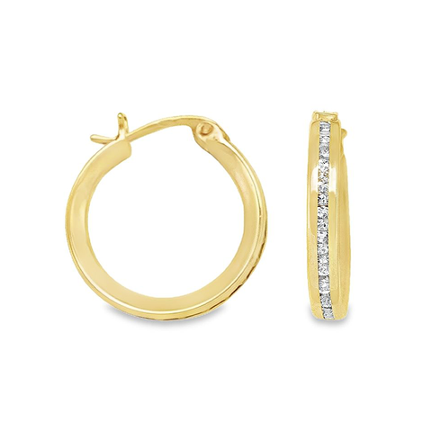 10k Yellow Gold CZ Round Hoop Earrings