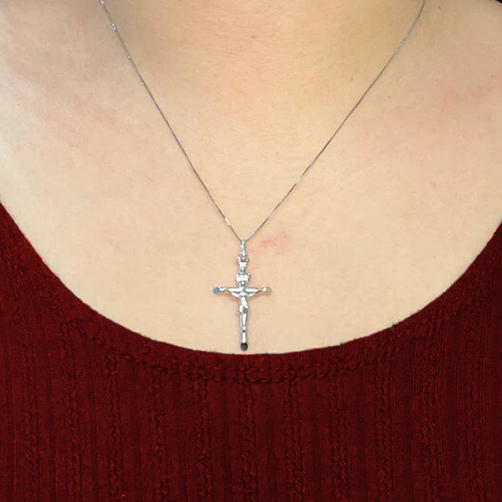 10k, 14k White Gold Religious Italian Cross with Crucifix
