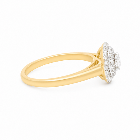 10K Yellow Gold 0.25TDW Diamond Halo Ladies Ring