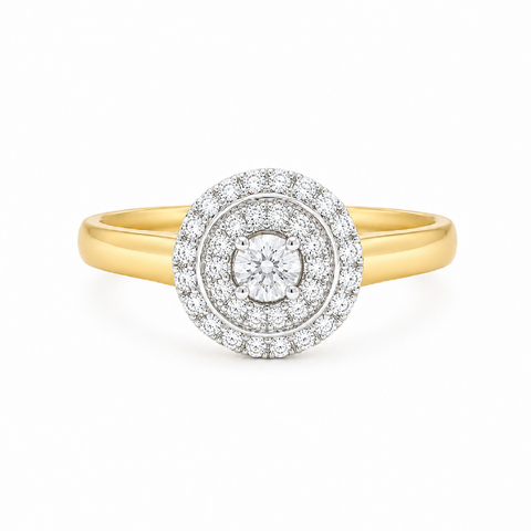10K Yellow Gold 0.25TDW Diamond Halo Ladies Ring