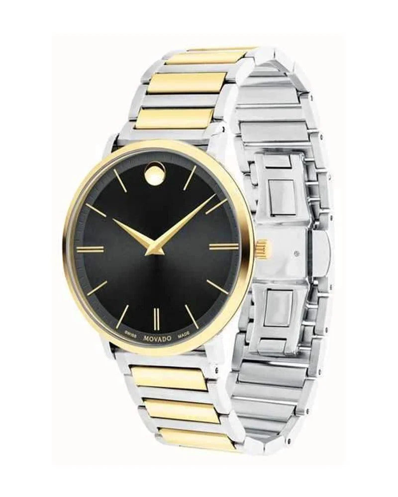 Movado Ultra Slim Black Dial Two Tone Men&#39;s Watch 0607169