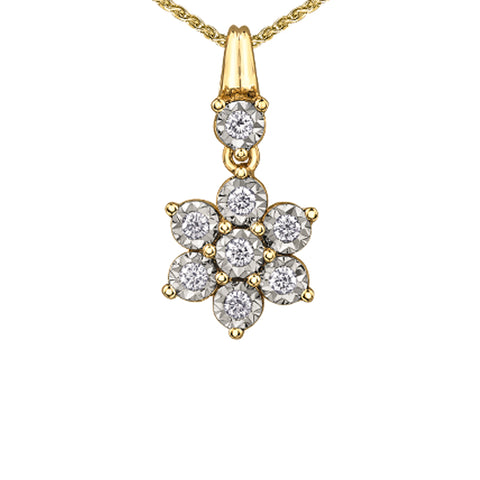 10K Yellow Gold 0.20TDW Diamond Floral Cluster Pendant