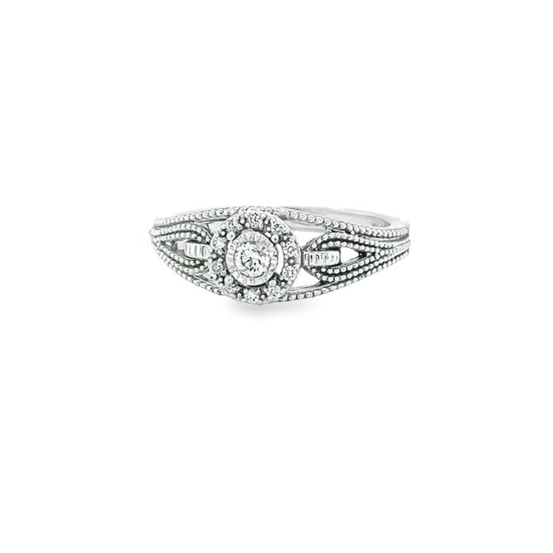 0.12TDW Canadian Diamond Halo Twist Ring in 10K White Gold