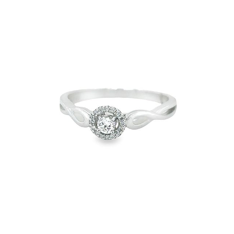 10K White Gold &amp; 0.12TDW Canadian Diamond Halo Twist Ring