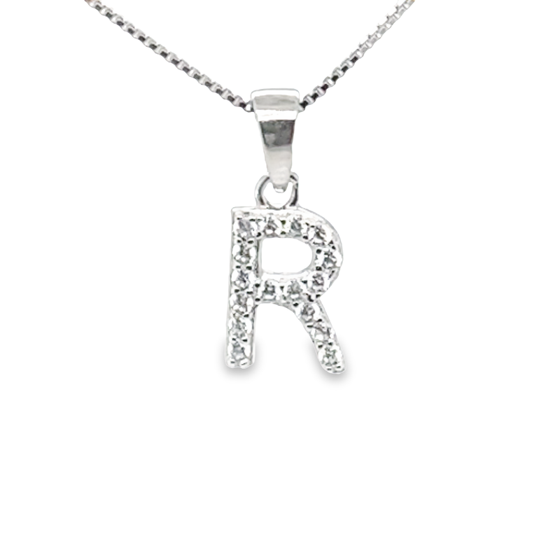 Initial Letter R Pendant CZ in Sterling Silver