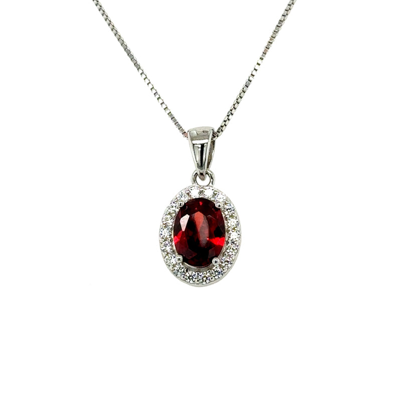 January Birthstone Garnet Color CZ Pendant in Sterling Silver