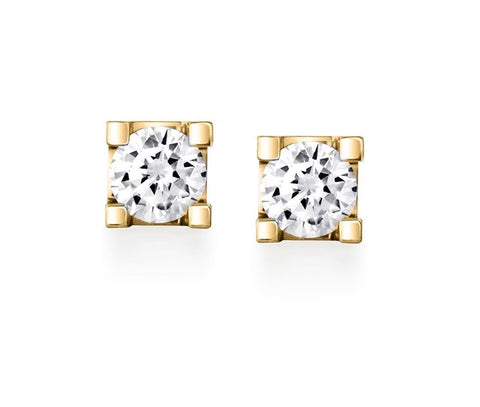 Canadian Diamond 0.15ct Solitaire Earrings in Four Claw Setting Set in 14K Yellow Gold