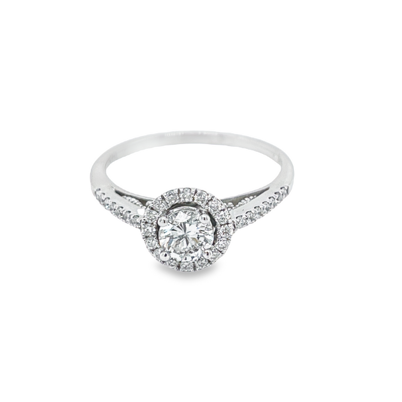 14K White Gold 0.67TDW, 0.42CT Center Diamond Engagement Ring
