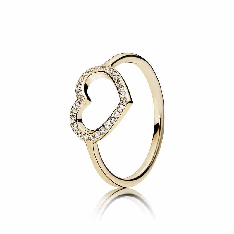 Pandora Ring 14K Captured Heart Clear Cubic Zirconia