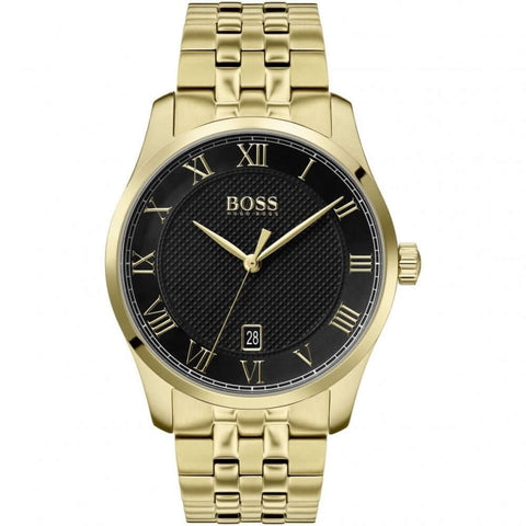 Hugo Boss 1513739 Master Black Dial Gold Bracelet Quartz Men's Watch