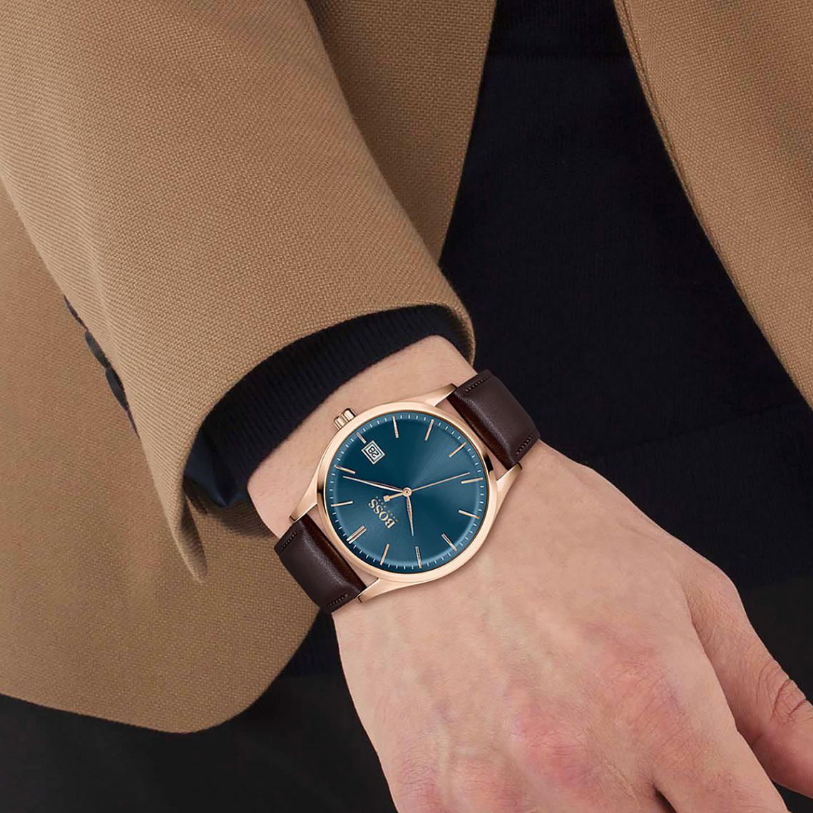 Hugo Boss 1513832 Commissioner Brown Leather Quartz Men&#39;s Watch