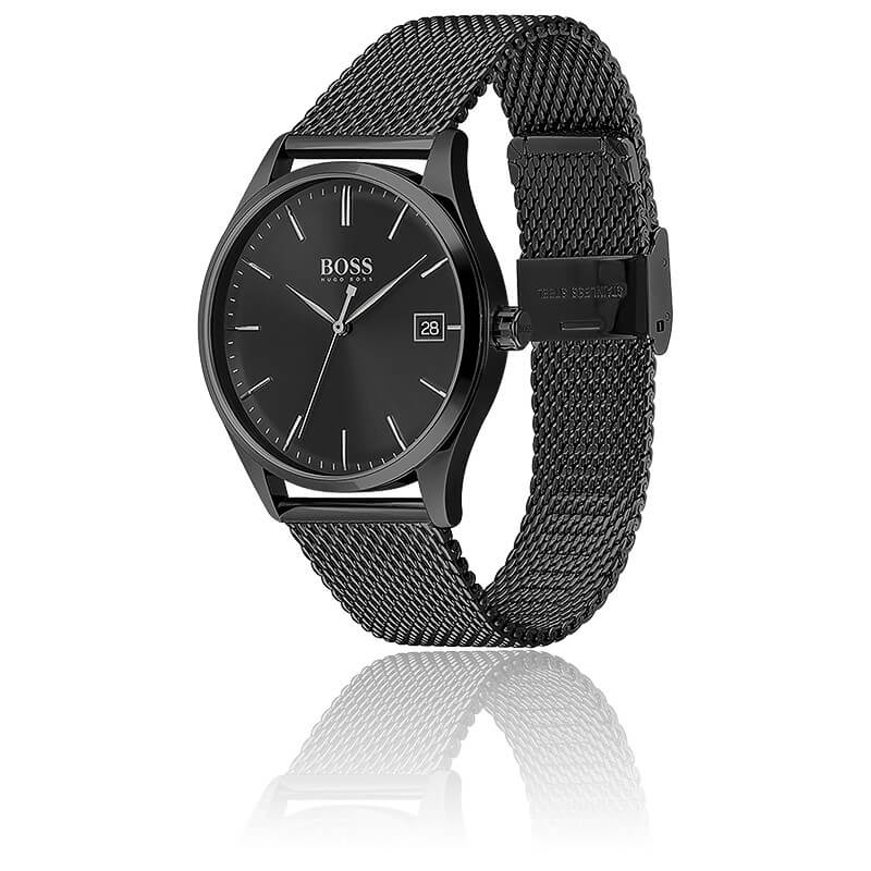 Hugo Boss 1513877 Commissioner Black Plated Dial With Mesh Quartz Men&#39;s Watch
