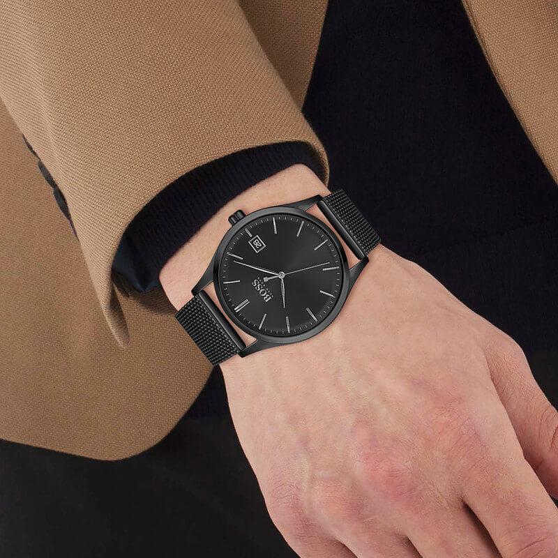 Hugo Boss 1513877 Commissioner Black Plated Dial With Mesh Quartz Men&#39;s Watch
