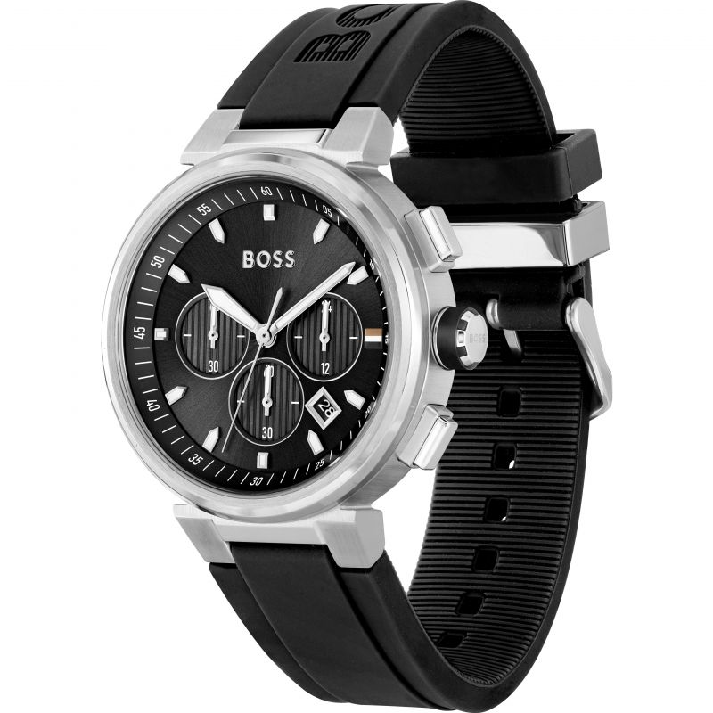 Hugo Boss Men&#39;s One Black Dial Silicone Strap Watch 1513997