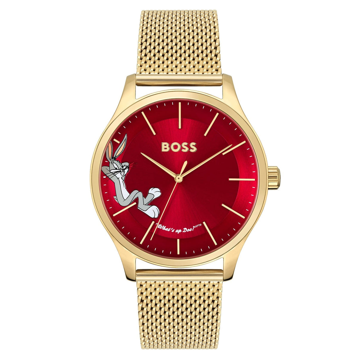 Hugo Boss Elite Bugs Bunny Gold Steel Mesh Red Dial Men&#39;s Watch 1514063