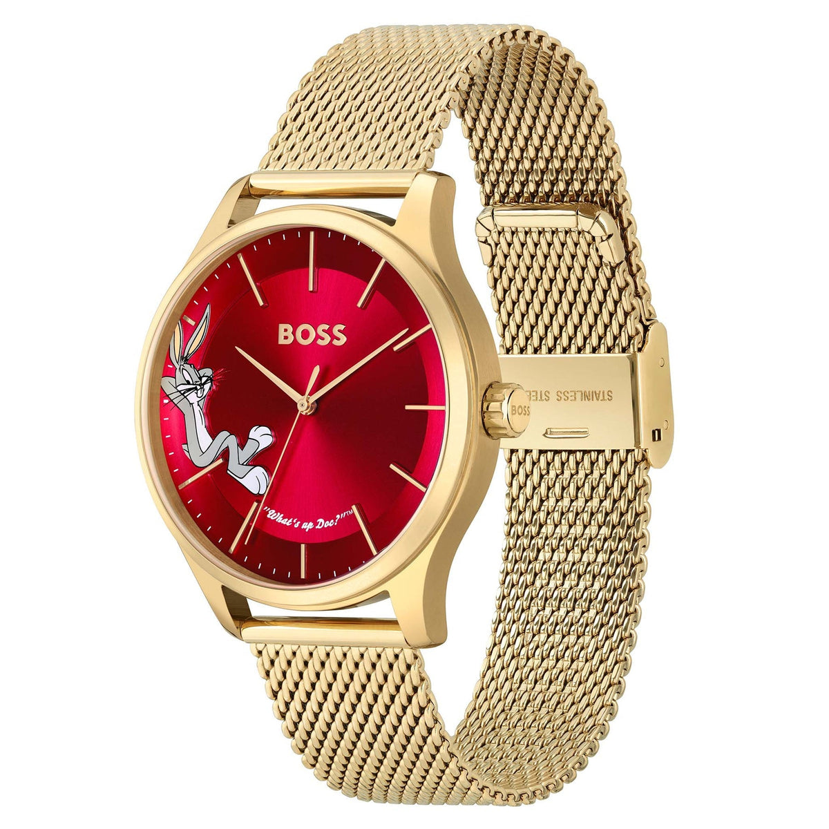 Hugo Boss Elite Bugs Bunny Gold Steel Mesh Red Dial Men&#39;s Watch 1514063