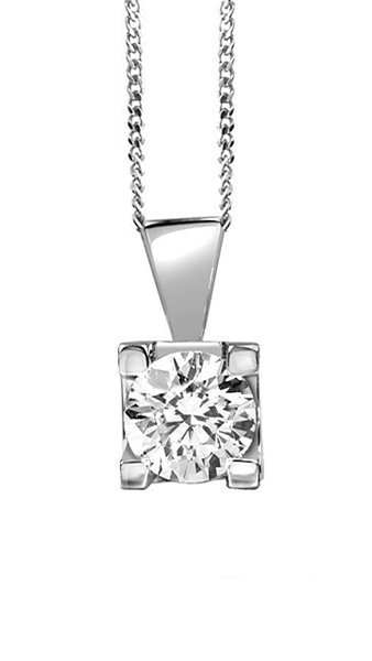 Canadian Diamond 0.15ct Solitaire Pendant in Four Claw Setting Set in 14K White Gold
