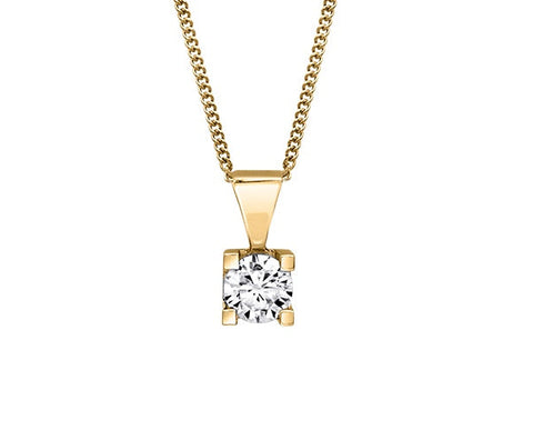 Canadian Diamond 0.20ct Solitaire Pendant in Four Claw Setting Set in 14K Yellow Gold
