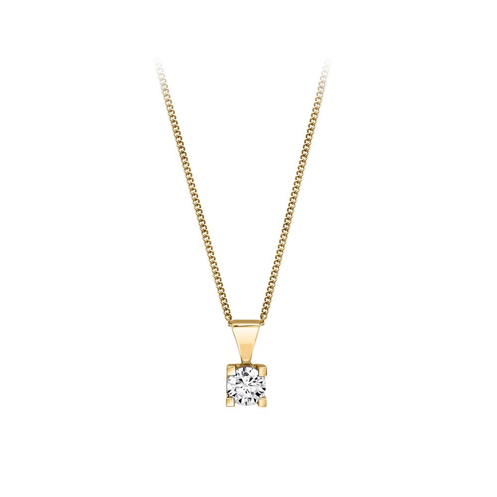Canadian Diamond 0.25ct Solitaire Pendant in Four Claw Setting Set in 14K Yellow Gold