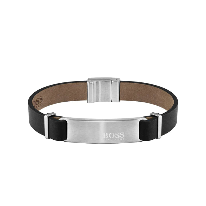 Hugo Boss Jewellery Men&#39;s Black Leather Urbanite Bracelet 1580044M