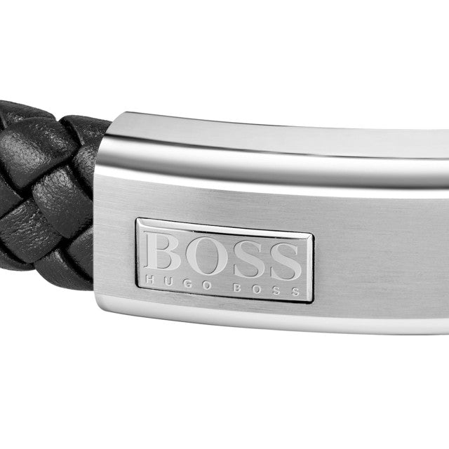 Hugo Boss Jewellery Men&#39;s Lander Black Leather Bracelet 1580178M