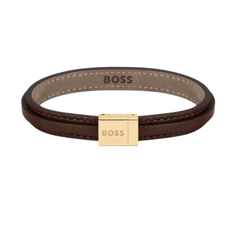 Hugo Boss Jewellery Men&#39;s Grover Brown Leather Bracelet 1580329M