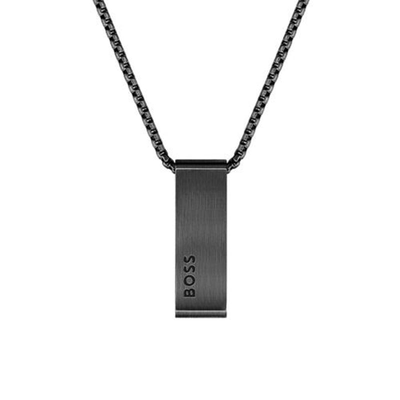 Hugo Boss Jewellery Stainless Steel Engravable Necklace Sarkis For Men, Black 1580371