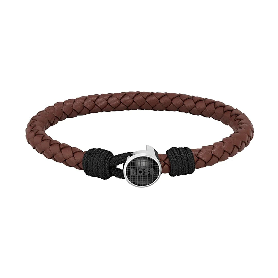 Hugo Boss Jewellery Thad Classic Men&#39;s Brown Leather Bracelet 1580467S