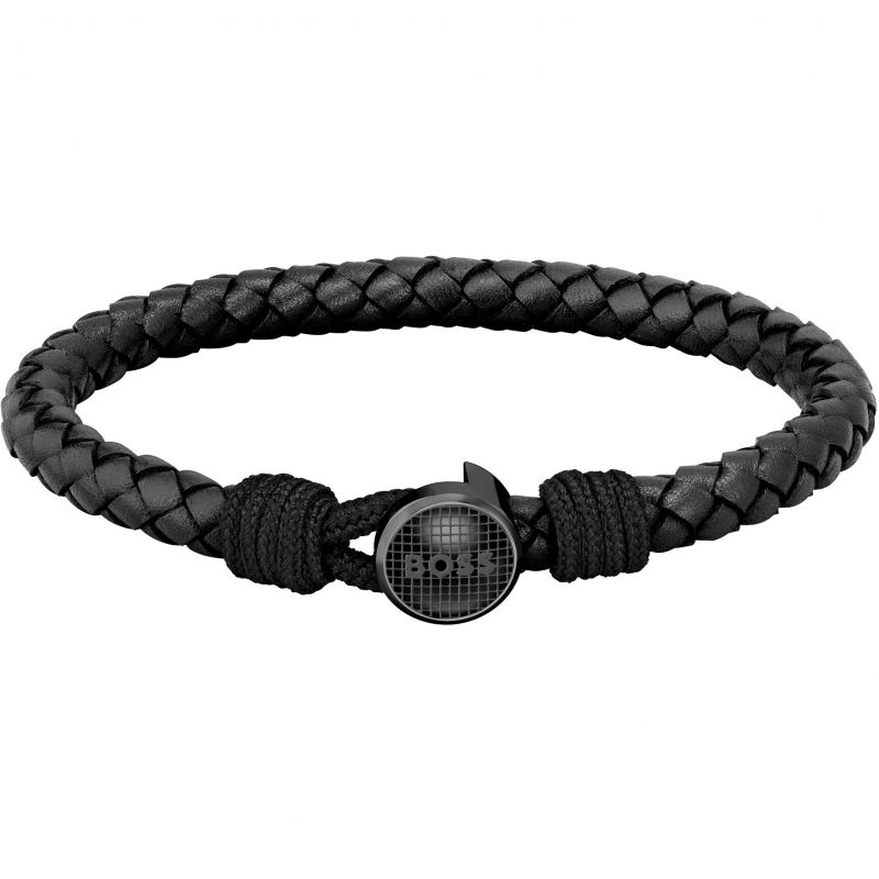 Hugo Boss Jewellery Men&#39;s Braided Black Leather Bracelet 1580468M