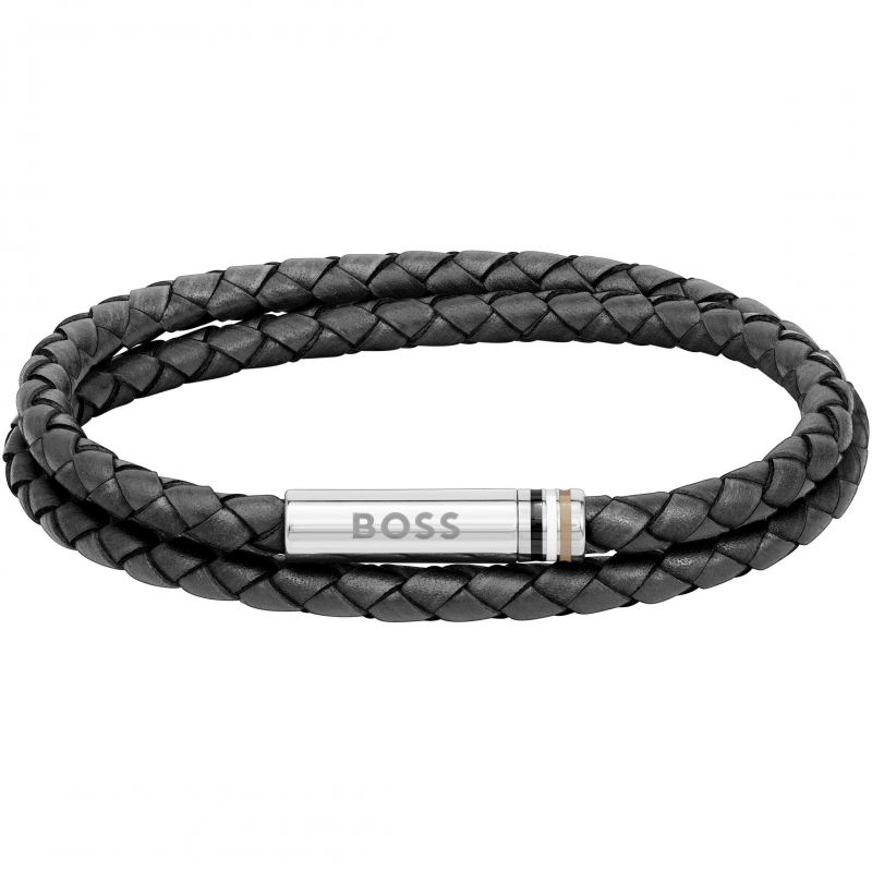 Hugo Boss Jewellery Men&#39;s Ares Black Braided Double Leather Bracelet 1580489M
