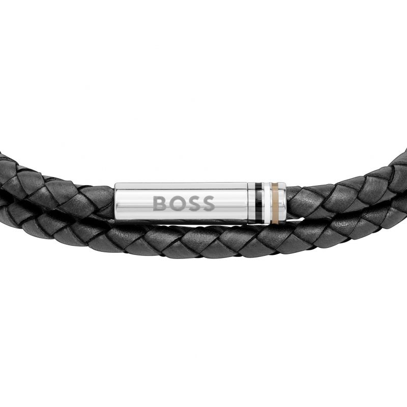 Hugo Boss Jewellery Men&#39;s Ares Black Braided Double Leather Bracelet 1580489M