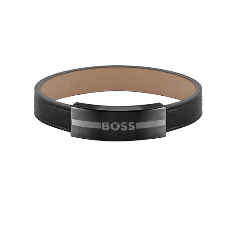 Hugo Boss Jewellery Men&#39;s Black Leather Bracelet 1580490M