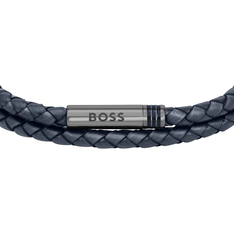 Hugo Boss Jewellery Men&#39;s Ares Blue Braided Double Leather Bracelet 1580494M