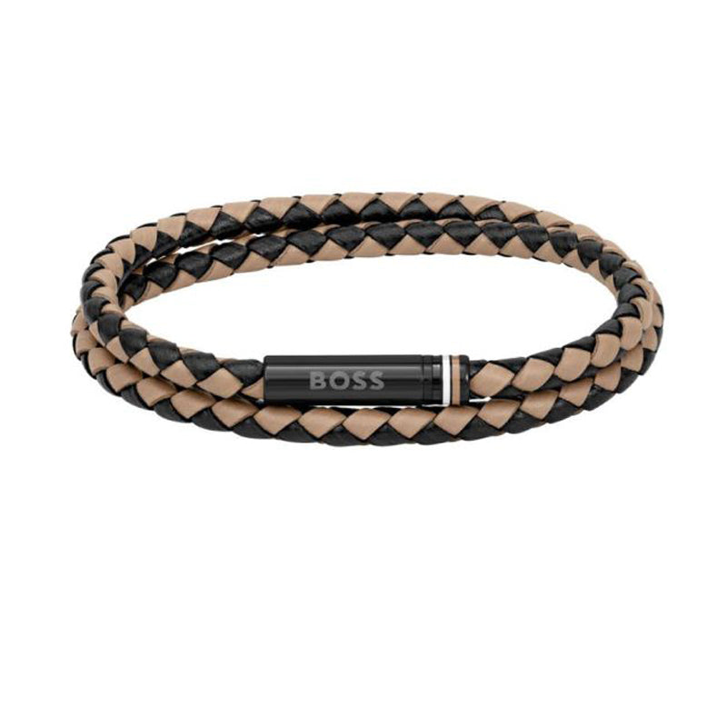 Hugo Boss Jewellery Men&#39;s Brown &amp; Black Braided Leather Bracelet 1580495M