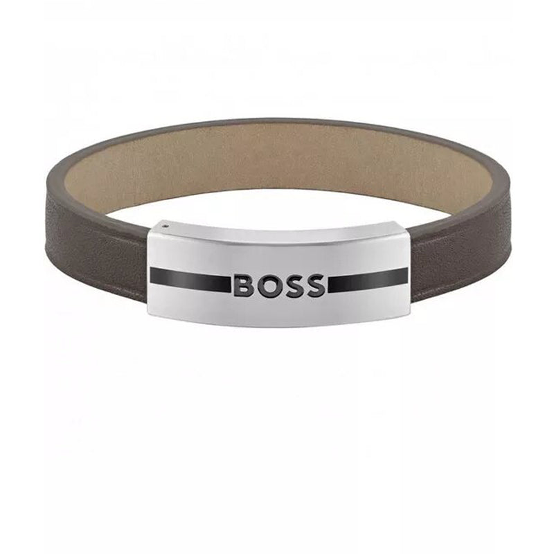 Hugo Boss Jewellery Men&#39;s Stainless Steel Brown Leather Bracelet 1580496M