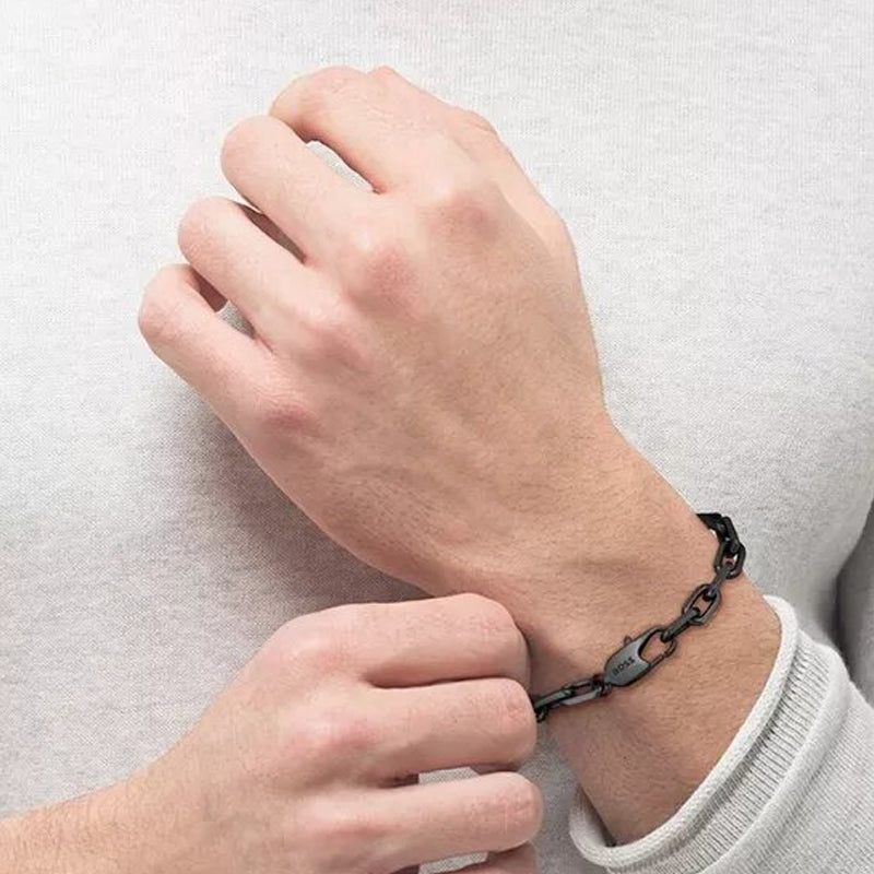 Hugo Boss Jewellery Men&#39;s Kane Black and Bronze Bracelet 1580503M