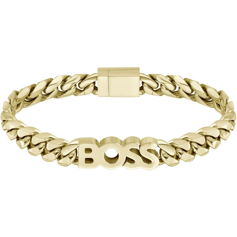 Hugo Boss Jewellery Kassy Gold Plated Logo Curb Chain Bracelet 1580505M