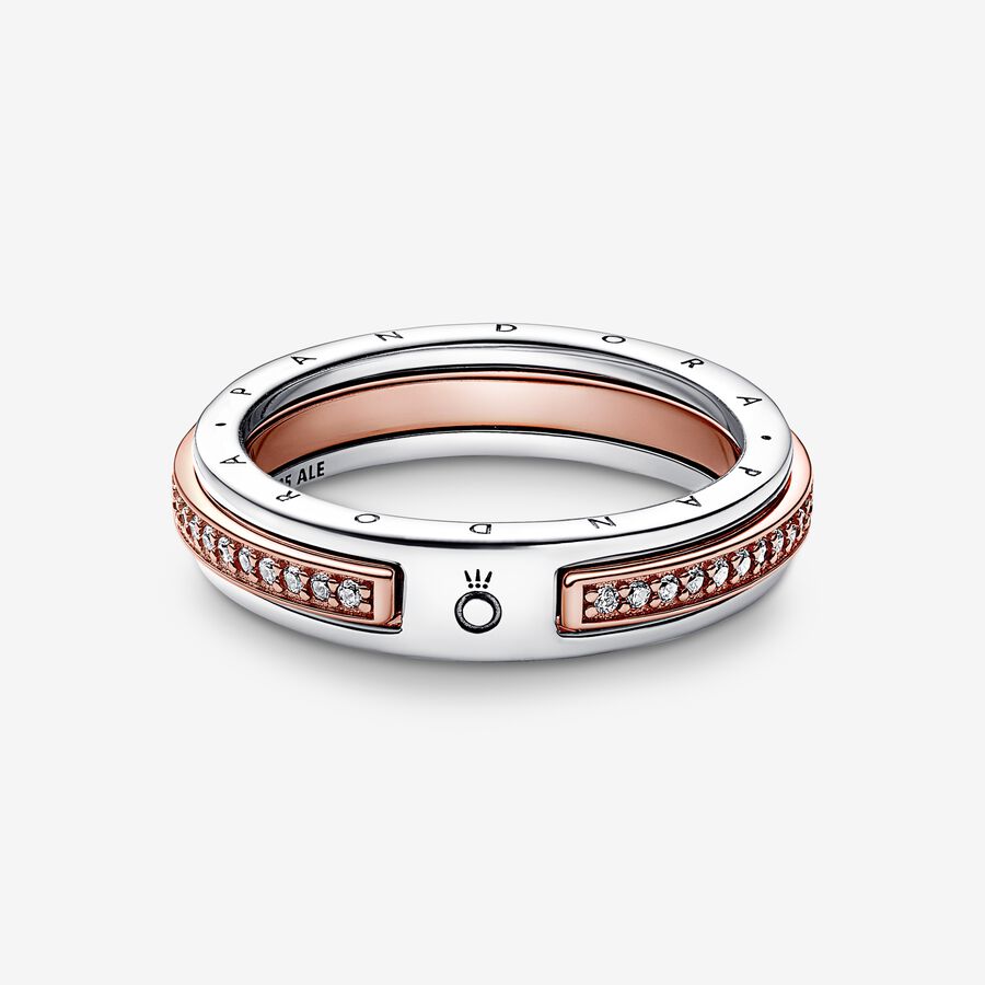 Pandora Signature Two-tone Logo &amp; Pave Ring