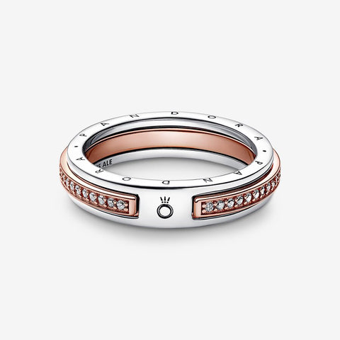 Pandora Signature Two-tone Logo & Pave Ring
