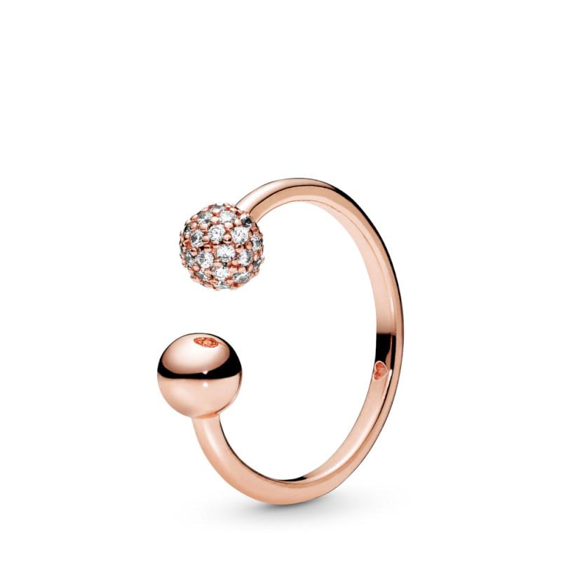 Pandora Polished &amp; Pave Bead Open Ring