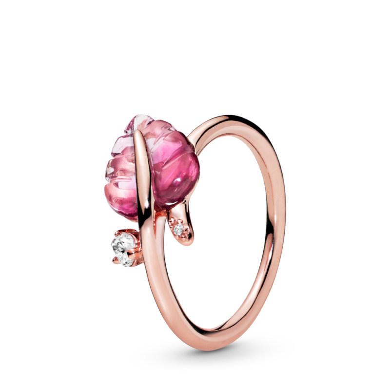 Pandora Leaf Pandora Rose Ring With Pink Murano Glass