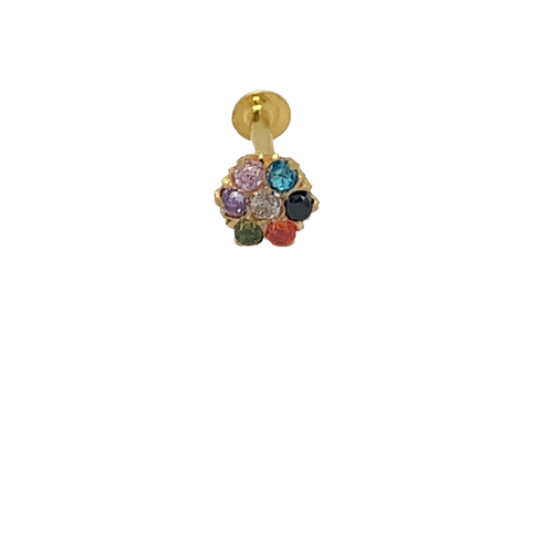 18K Yellow Gold 7 Multi Coloured CZ Screw Back Nose Pin