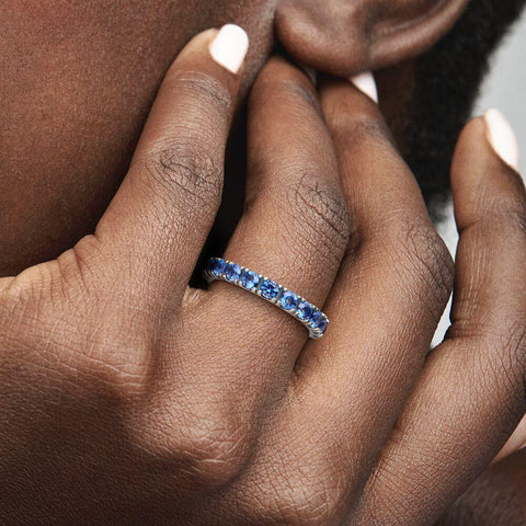Pandora Sparkling Row Eternity Princess Blue Crystal Ring