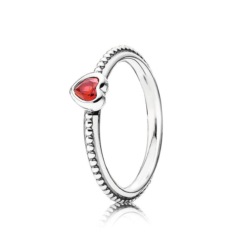 Pandora Ring One Love Golden Red Synthetic Ruby Size 56