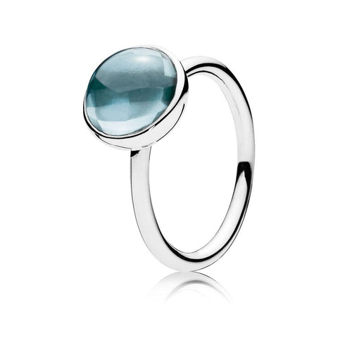 Pandora Poetic Droplet With Aqua Blue Crystal Ring